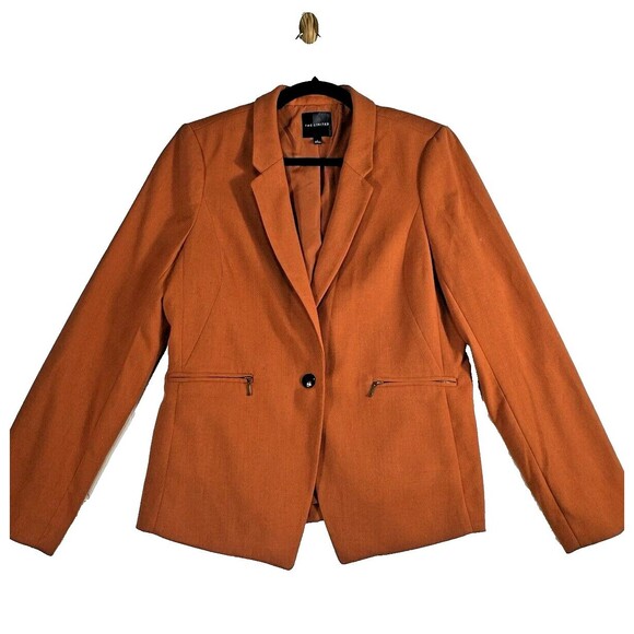 The Limited Rust Orange 1 Button Blazer Suit Jacket Women's size L Zipper Pocket - Picture 1 of 9